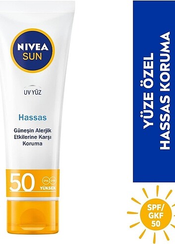 Beden Renk NIVEA Sun SPF 50 Hassas Yatıştıran Nemlendirici Güneş Yüz Kremi 