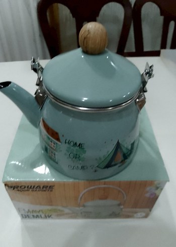 Pastel Turkuaz Kamp Emaye Çaydanlık