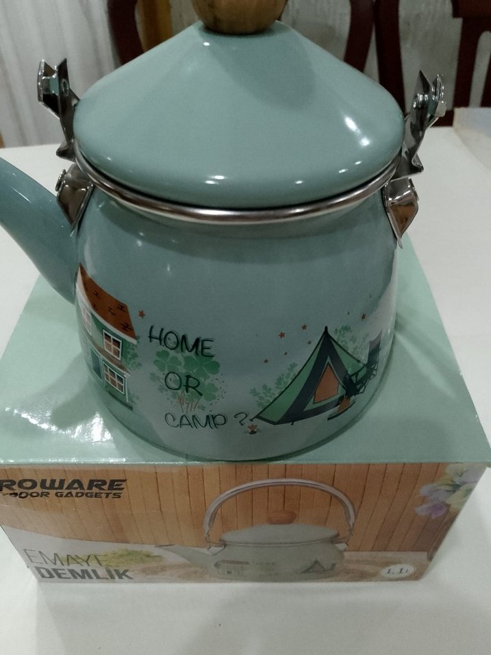 Pastel Turkuaz  Kamp Emaye Çaydanlık - Görsel 2