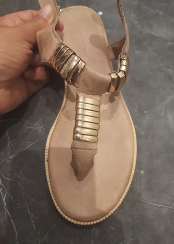 Bej Yılan Desenli Topuklu Kadın Sandalet - Görsel 5