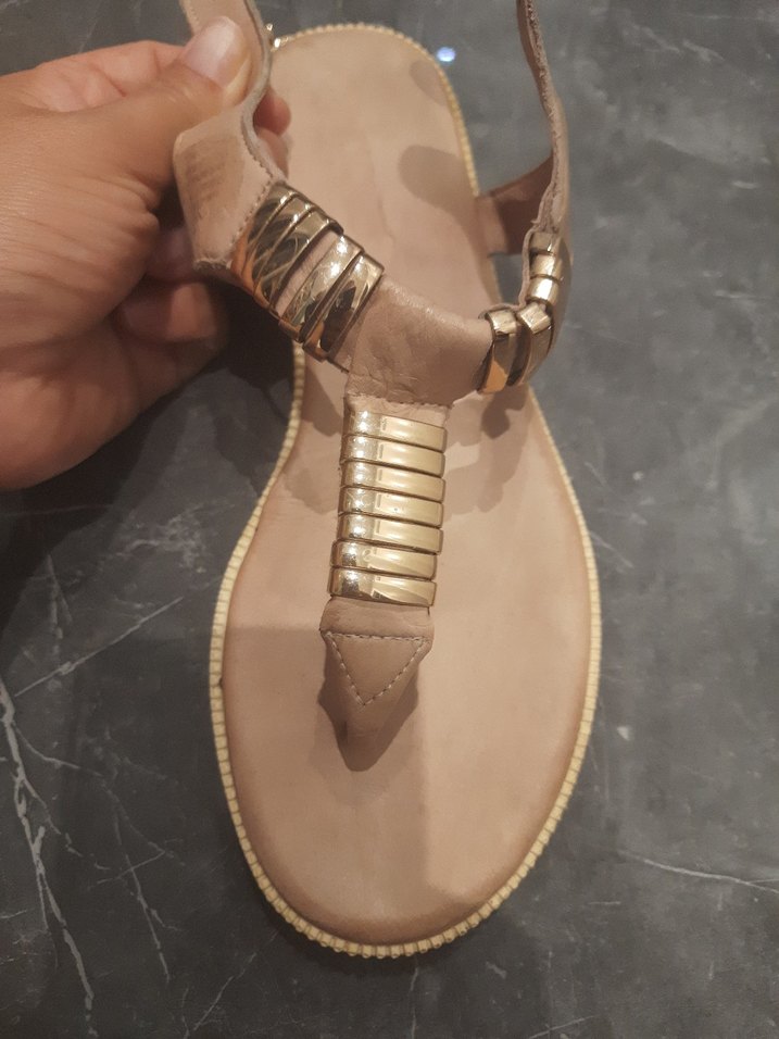 Bej Yılan Desenli Topuklu Kadın Sandalet - Görsel 5