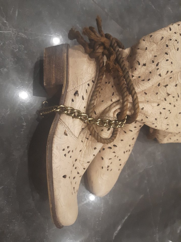 Bohem Tarz Bej Leopar Desenli Süet Çizme - Görsel 5