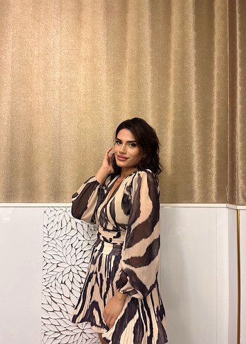 Bohem Zebra Desenli Kahverengi Takım