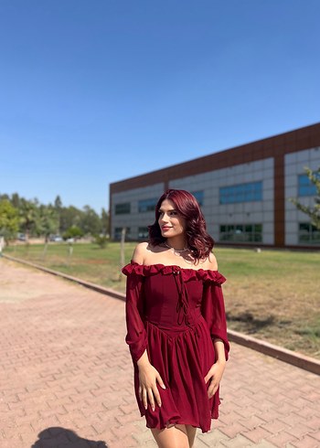 Bordo Straplez Mini Elbise