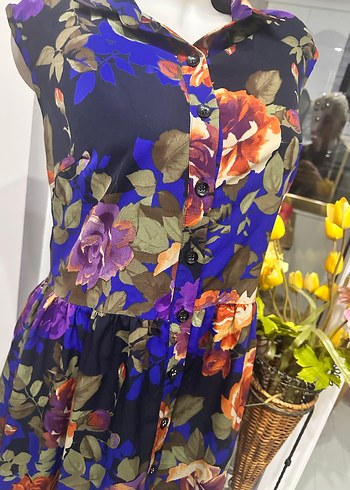 Çiçek Desenli Bohem Uzun Kolsuz Elbise - Görsel 4