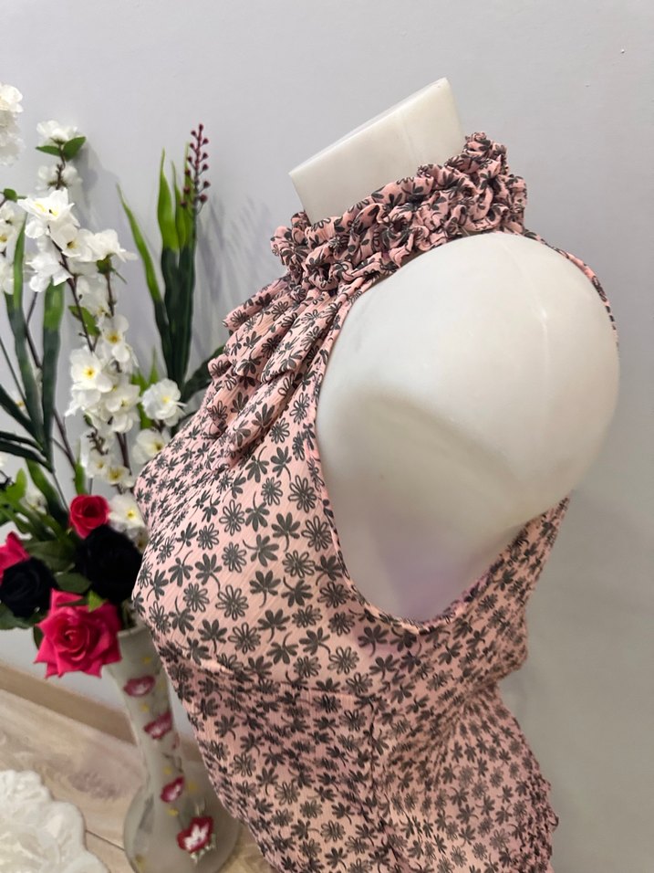 Pembe Fırfırlı Mini Bohem Bluz - Görsel 3