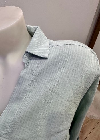 Gri Keten Uzun Kollu Kadın Gömlek - Görsel 3