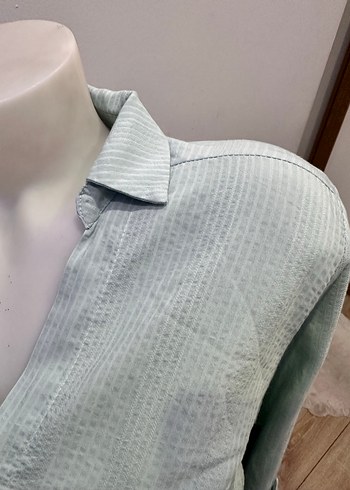 Gri Keten Uzun Kollu Kadın Gömlek - Görsel 2