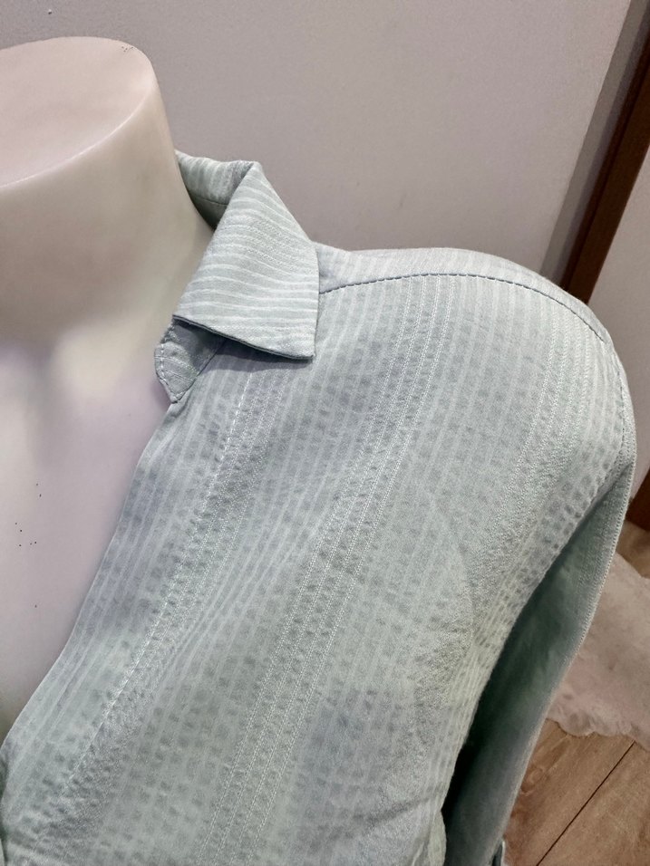 Gri Keten Uzun Kollu Kadın Gömlek - Görsel 3