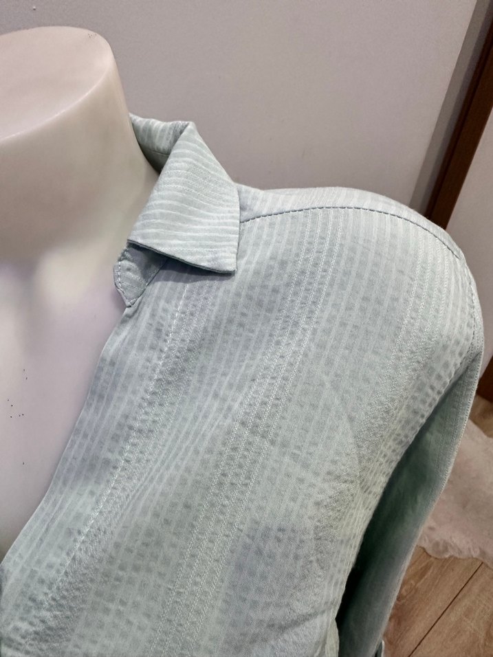 Gri Keten Uzun Kollu Kadın Gömlek - Görsel 2