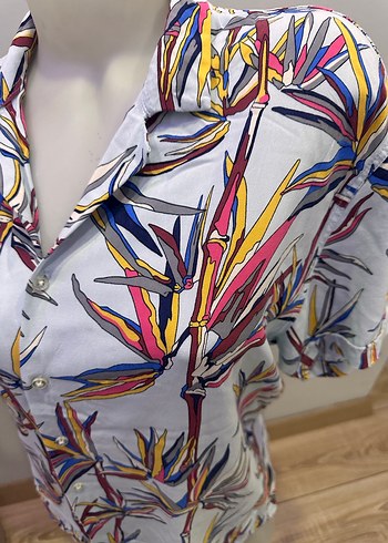 Çok Renkli V Yaka Mini Gömlek - Görsel 2