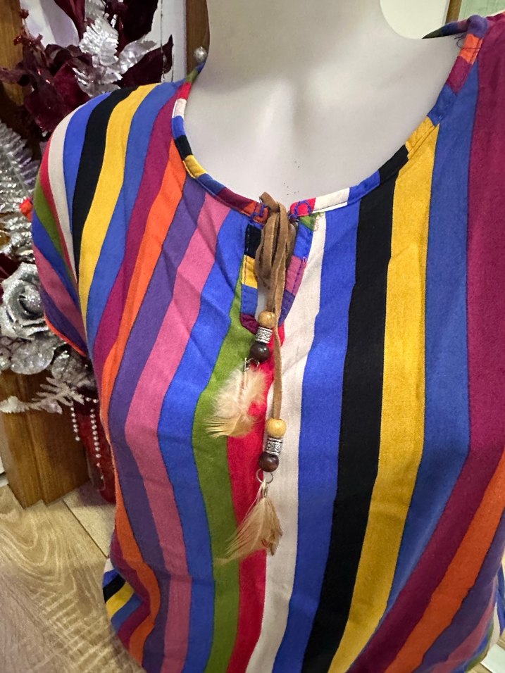 Renkli kumaş şık bluz - Görsel 2