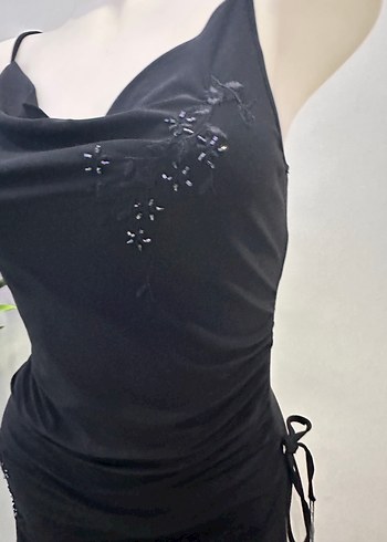 Drapeli Siyah Straplez  askılı üst giyim - Görsel 3