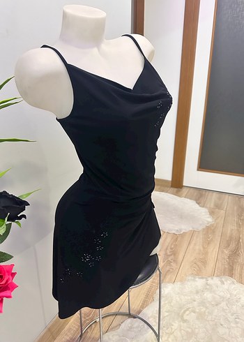 Drapeli Siyah Straplez  askılı üst giyim - Görsel 2