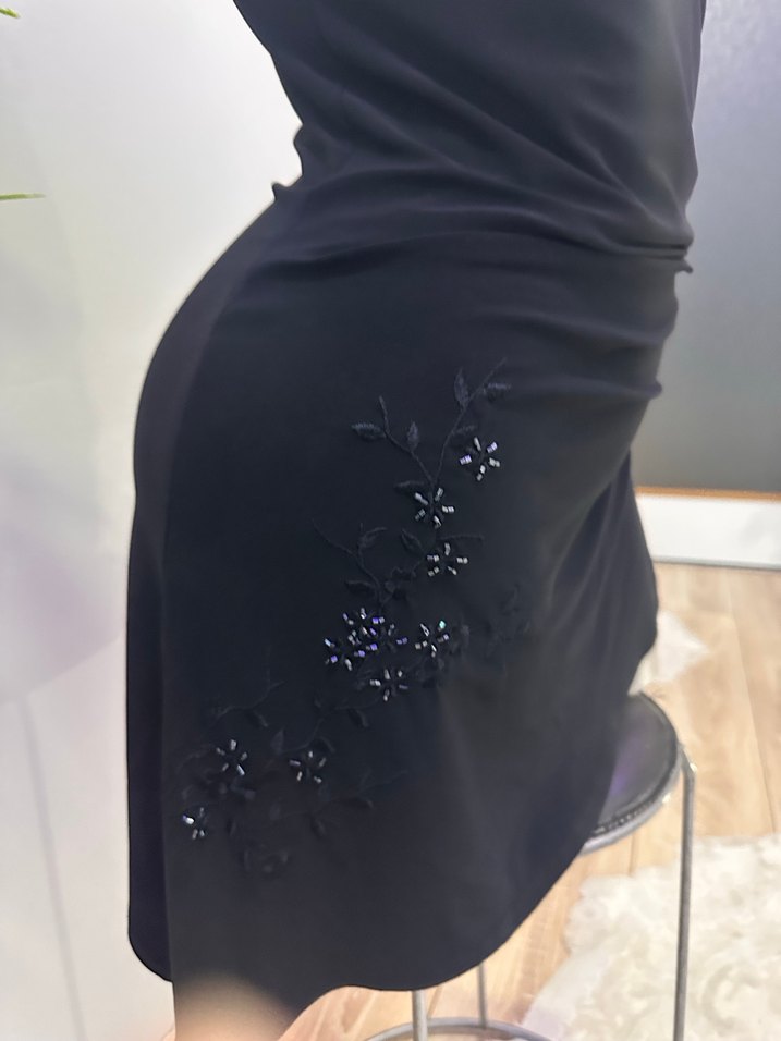 Drapeli Siyah Straplez  askılı üst giyim - Görsel 5