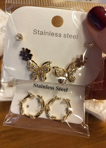 Altın Renkli Mini Taşlı Kadın Küpeler - Görsel 11