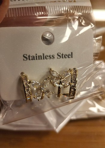 Altın Renkli Mini Taşlı Kadın Küpeler - Görsel 12