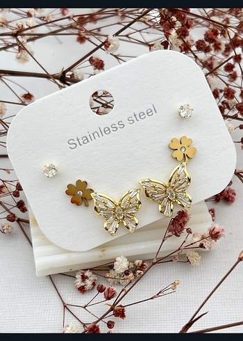 Altın Renkli Mini Kelebek Küpeler - Görsel 7