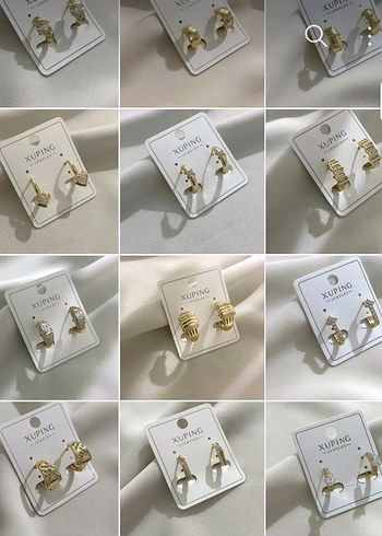 Altın Renkli Mini Çiçekli Küpe Seti - Görsel 8