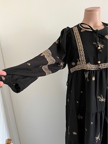 xl Beden Siyah çiçek dantelli elbise
