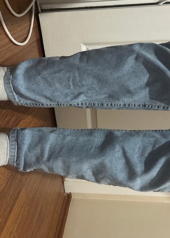 38 Beden mavi Renk Kadın Bej Denim Midi Boy Bol Kesim Jean
