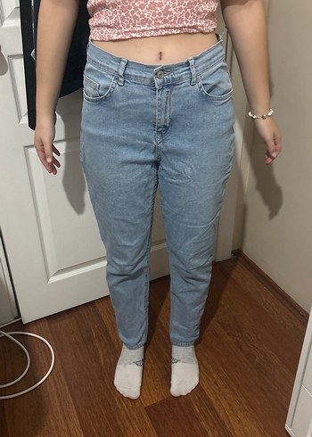 Kadın Bej Denim Midi Boy Bol Kesim Jean