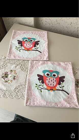 Baykuş Desenli Kırlent Kılıfı * 2 adet * 40*40cm