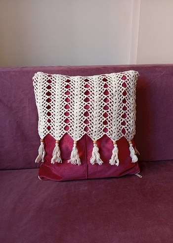 Renkli Nakışlı Bohem Beyaz Kırlent - Görsel 5