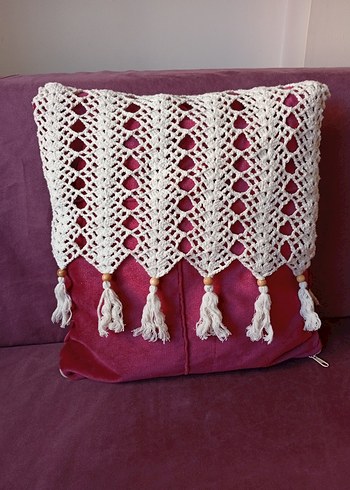 Renkli Nakışlı Bohem Beyaz Kırlent - Görsel 3