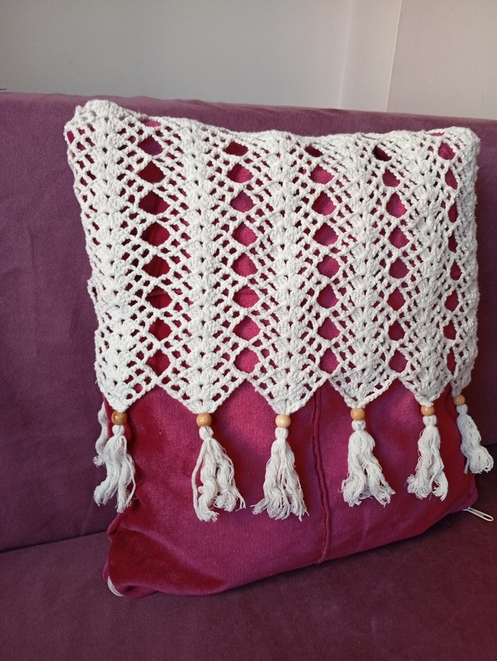 Renkli Nakışlı Bohem Beyaz Kırlent - Görsel 2