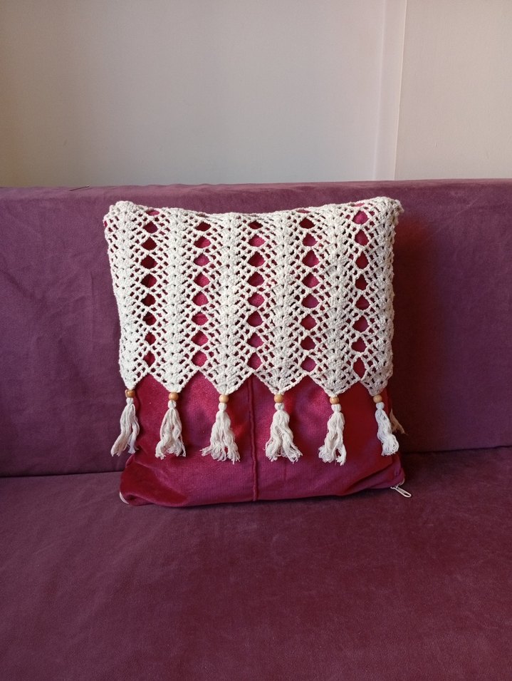 Renkli Nakışlı Bohem Beyaz Kırlent - Görsel 5