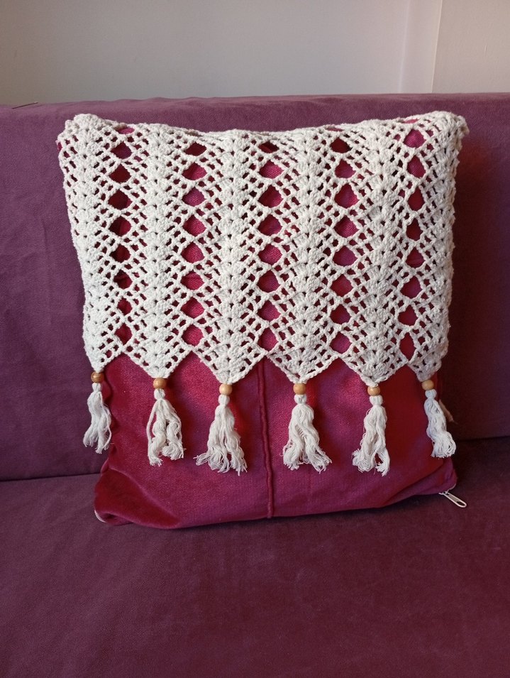 Renkli Nakışlı Bohem Beyaz Kırlent - Görsel 3