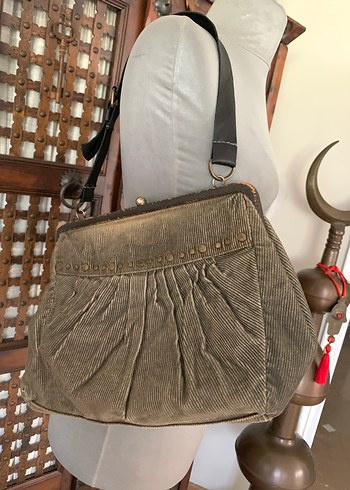 Beden kahverengi Renk Vintage Çanta, Fitilli kadife Mango