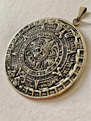 Sterling silver Gümüş Aztek Maya takvimi kolye 37 gr