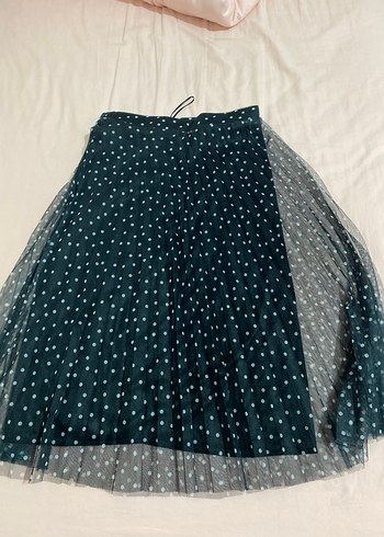 Mavi Puantiyeli Drapeli Midi Etek - Görsel 2