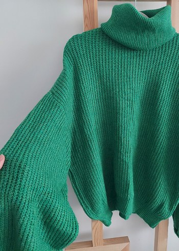 Yeşil Boğazlı Örgü Kadın Kazak - Görsel 2