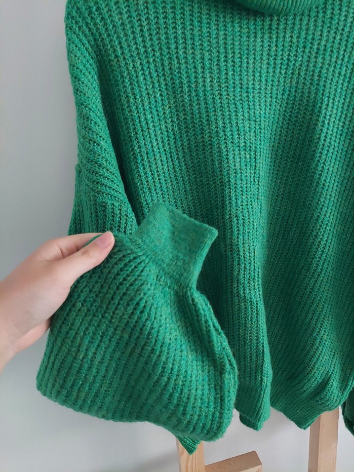 Yeşil Boğazlı Örgü Kadın Kazak - Görsel 4