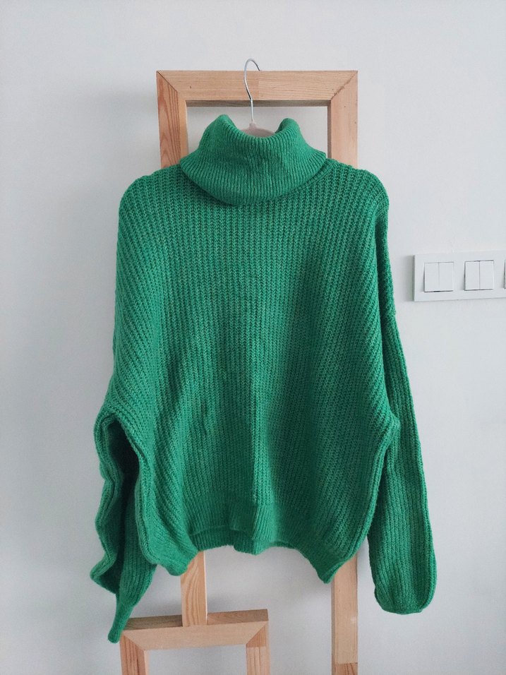 Yeşil Boğazlı Örgü Kadın Kazak - Görsel 5