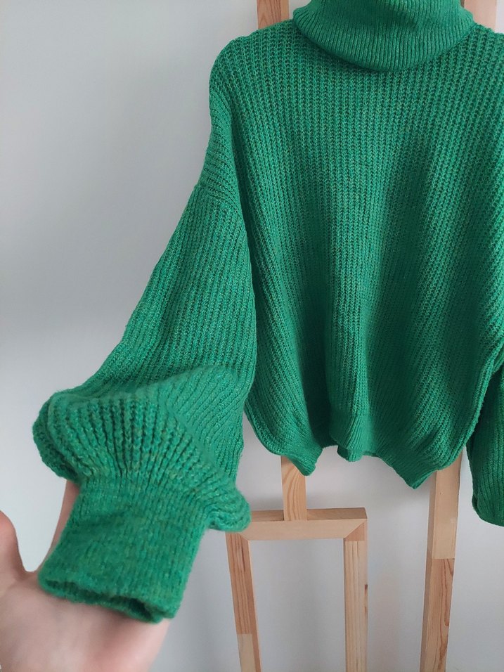 Yeşil Boğazlı Örgü Kadın Kazak - Görsel 3