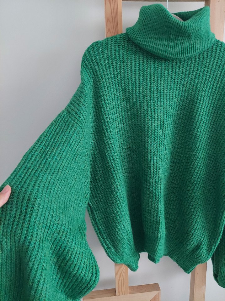 Yeşil Boğazlı Örgü Kadın Kazak - Görsel 2