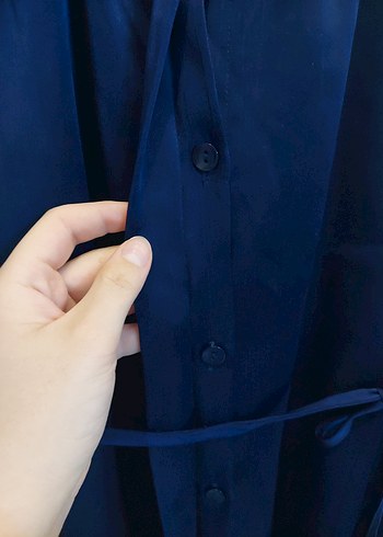 Lacivert Kışlık Saten Kadın tunik - Görsel 5