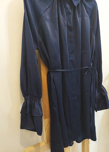 Lacivert Kışlık Saten Kadın tunik - Görsel 3