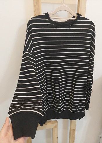 Siyah Beyaz Çizgili Uzun Kollu Kadın Tunik - Görsel 2