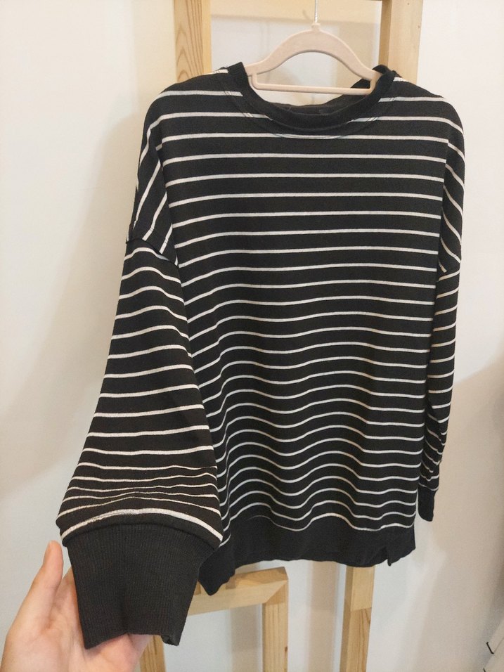 Siyah Beyaz Çizgili Uzun Kollu Kadın Tunik - Görsel 3