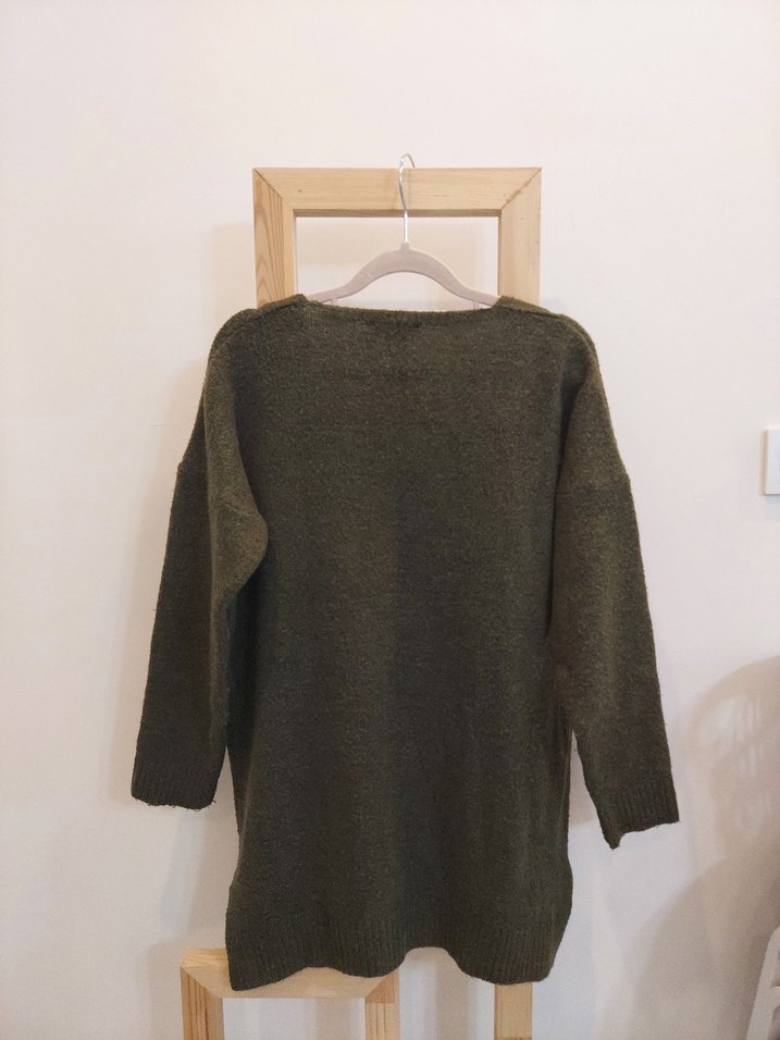 Kadın Yeşil V Yaka Örgü Yün Kazak - Görsel 2