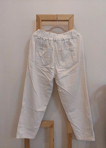 Beyaz Keten Kadın Pantolon - Görsel 5