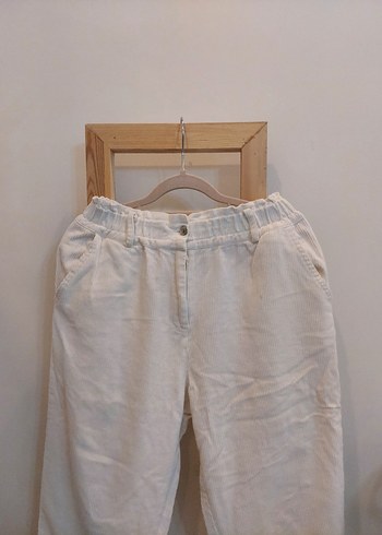 Beyaz Keten Kadın Pantolon - Görsel 3