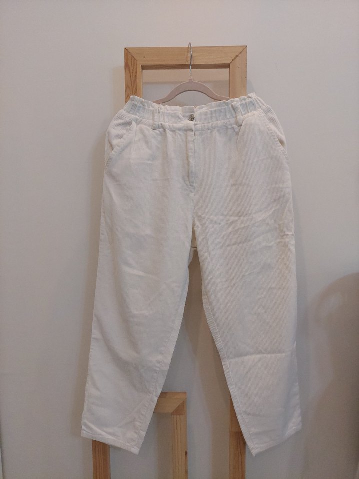 Beyaz Keten Kadın Pantolon - Görsel 2