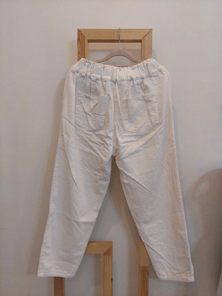 Beyaz Keten Kadın Pantolon - Görsel 5
