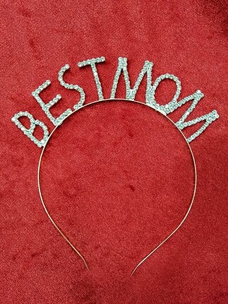 BEST MOM taşlı taç